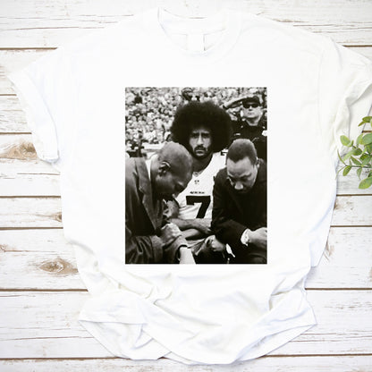 Colin Kaepernick Iconic Kneeling Protest Black and White Graphic Tee