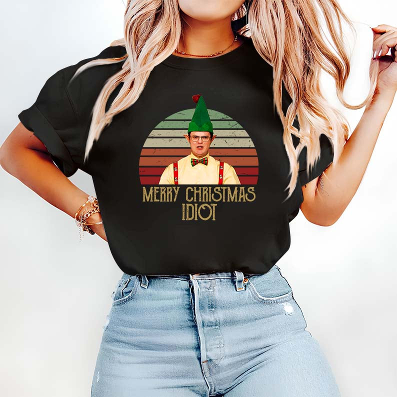 Funny Merry Christmas Idiot Hoodie with Elf Design Holiday Sweatshirt