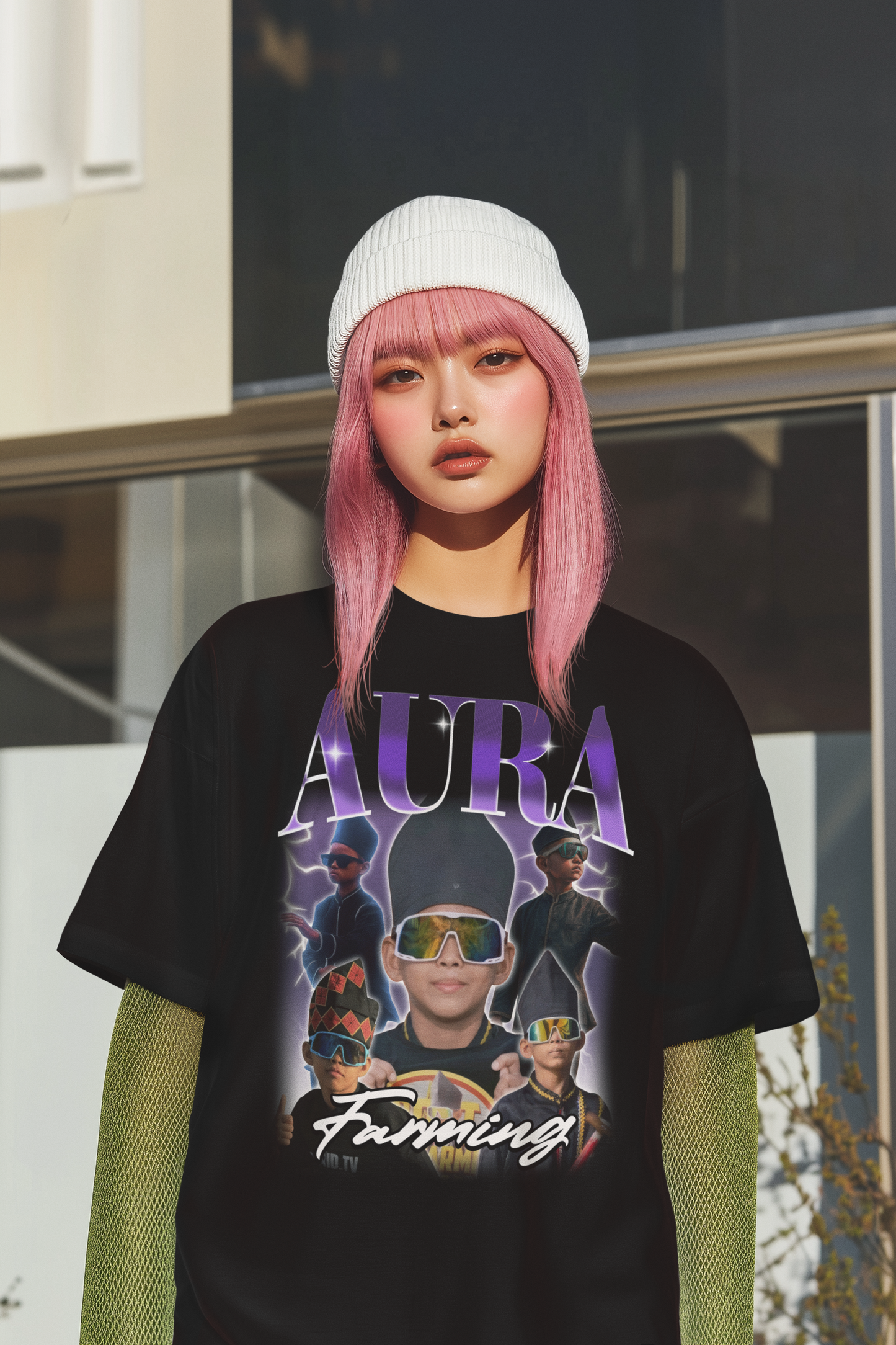 Aura Farming Hoodie with Retro Futuristic Sunglasses Design