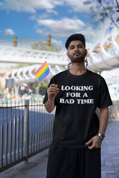 Funny Looking For A Bad Time Black Graphic Tee