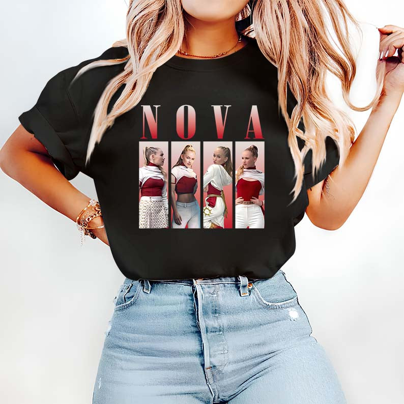 Nova Graphic Hoodie with Retro Style Model Collage - Cozy White Sweatshirt