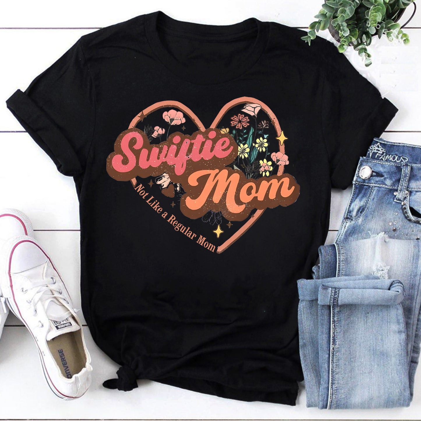Swiftie Mom Sweatshirt - Not Like a Regular Mom Heart Floral Design