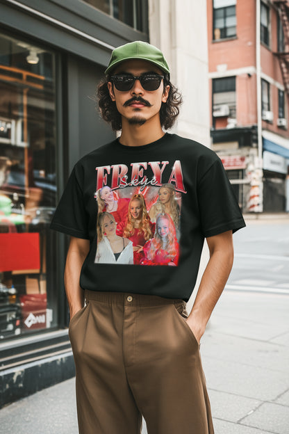 Freya Skye Fan Collage T-Shirt | Stylish Black Tee with Lightning Design