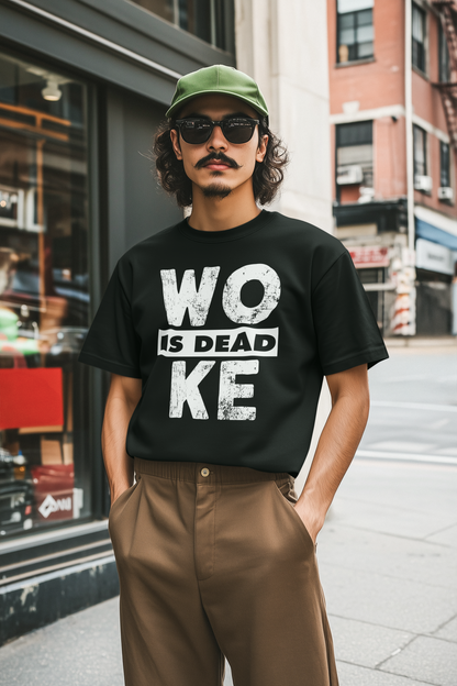Woke Is Dead Funny Quote Graphic Tee Black Casual Shirt