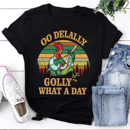Funny Oo Delally Chicken Playing Banjo T-Shirt - Golly What A Day Vintage Style Tee