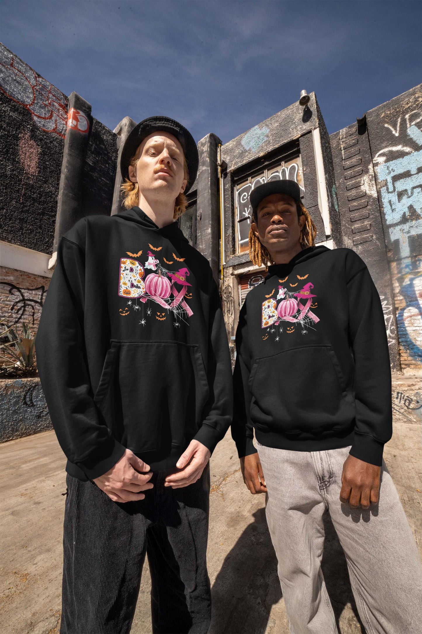 Breast Cancer Awareness Halloween Sweatshirt with Pumpkin & Spooky Design