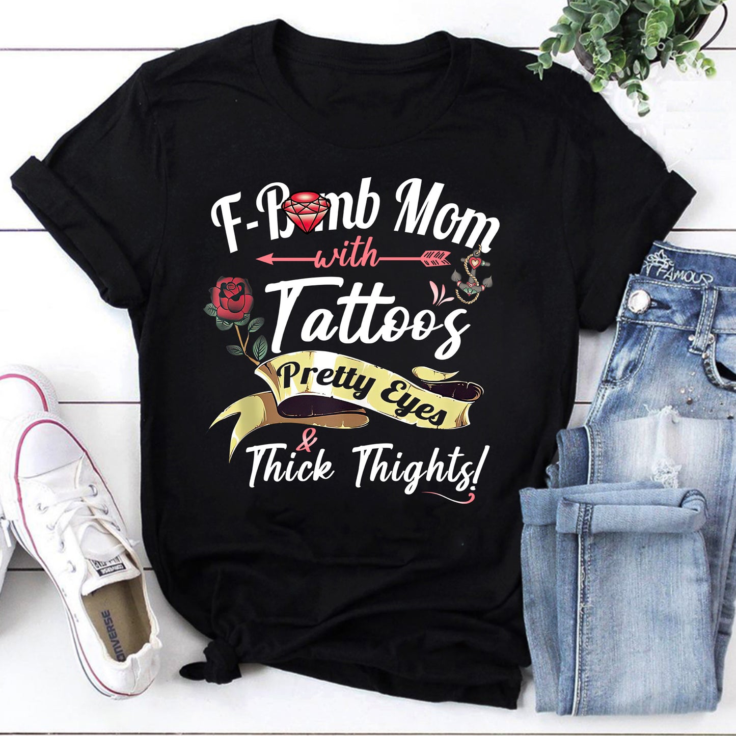 F-Bomb Mom with Tattoos Pretty Eyes & Thick Thighs Sweatshirt