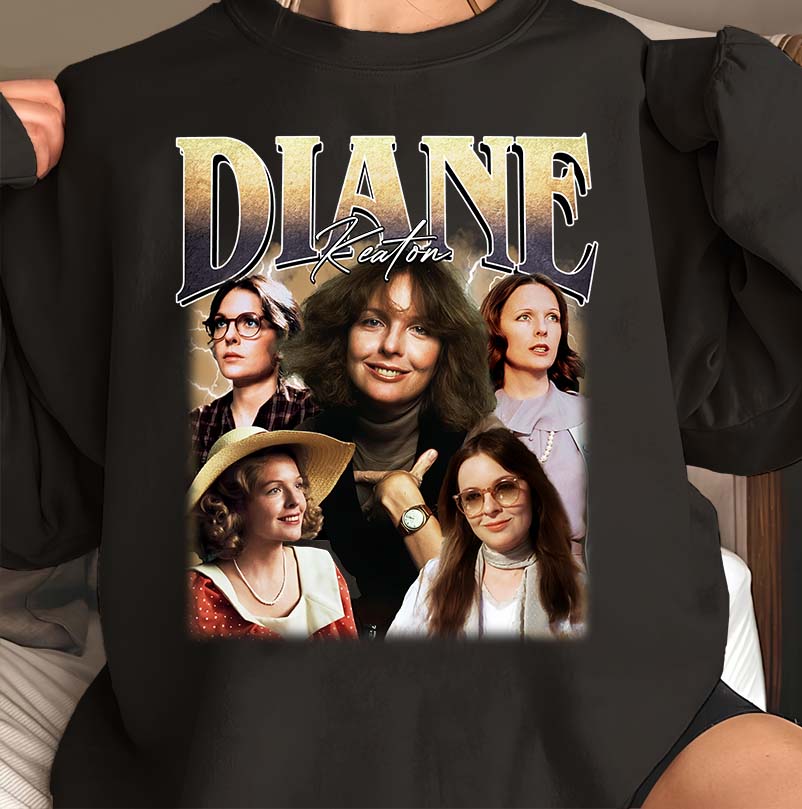 Diane Keaton Collage Vintage Style Black T-Shirt for Fans