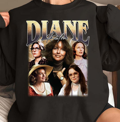 Diane Keaton Collage Vintage Style Black T-Shirt for Fans