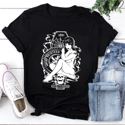 Vintage Lucky Thirteen Pin-Up Sweatshirt - Edgy Black Graphic Pullover