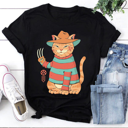 Cat Freddy Krueger T-Shirt - Horror Movie Mashup Cat Graphic Tee