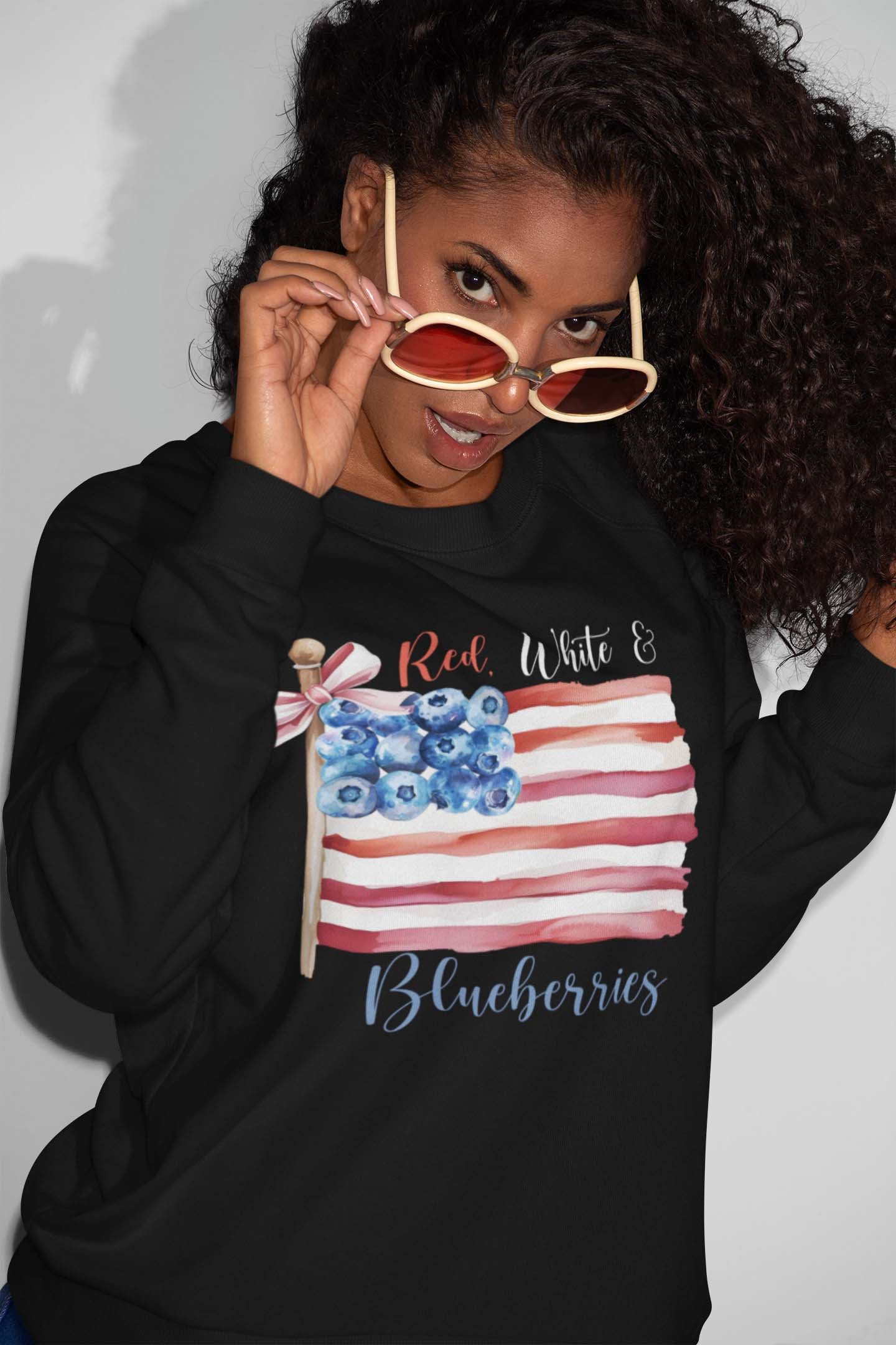 Red White & Blueberries Patriotic Hoodie - American Flag with Blueberry Design