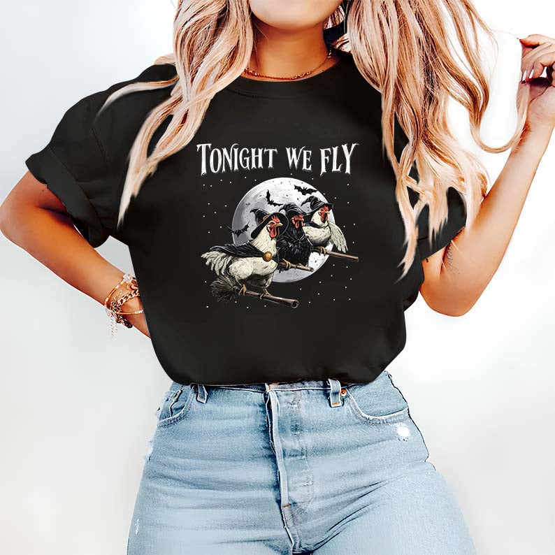 Tonight We Fly Witch Chickens Halloween Hoodie for Women