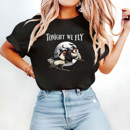 Tonight We Fly Witch Chickens Halloween Hoodie for Women