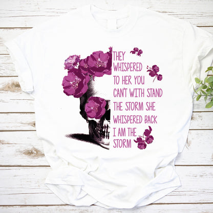 Empowering Skull & Purple Flower Sweatshirt - I Am The Storm Inspirational Quote