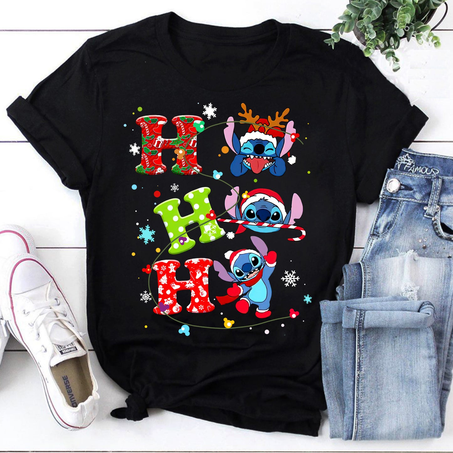 Cute Stitch Christmas Shirt Ho Ho Ho Holiday Tee for Disney Fans