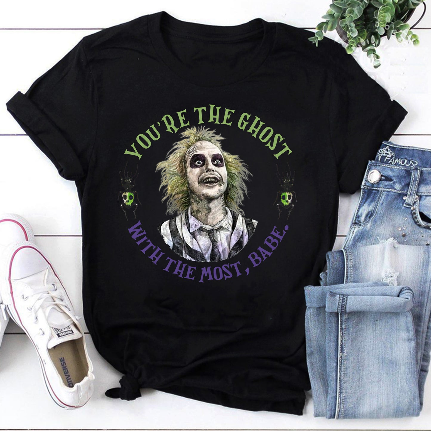 Beetlejuice Quote Graphic T-Shirt - You're The Ghost With The Most Babe