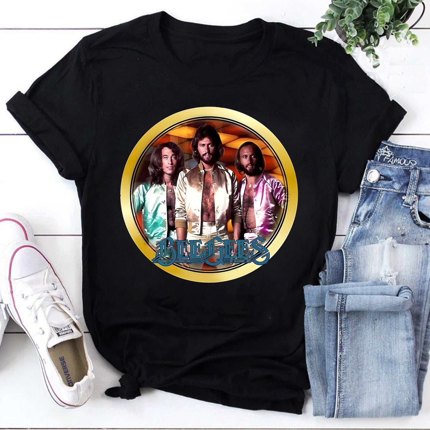 Bee Gees Retro Vintage Band T-Shirt Black Unisex Music Tee
