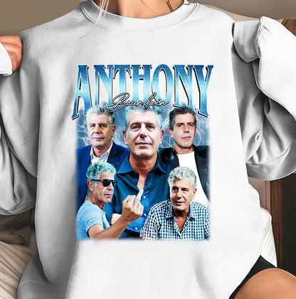 Anthony Bourdain Collage Hoodie – Casual White Pullover Sweatshirt for Food and Travel Fans