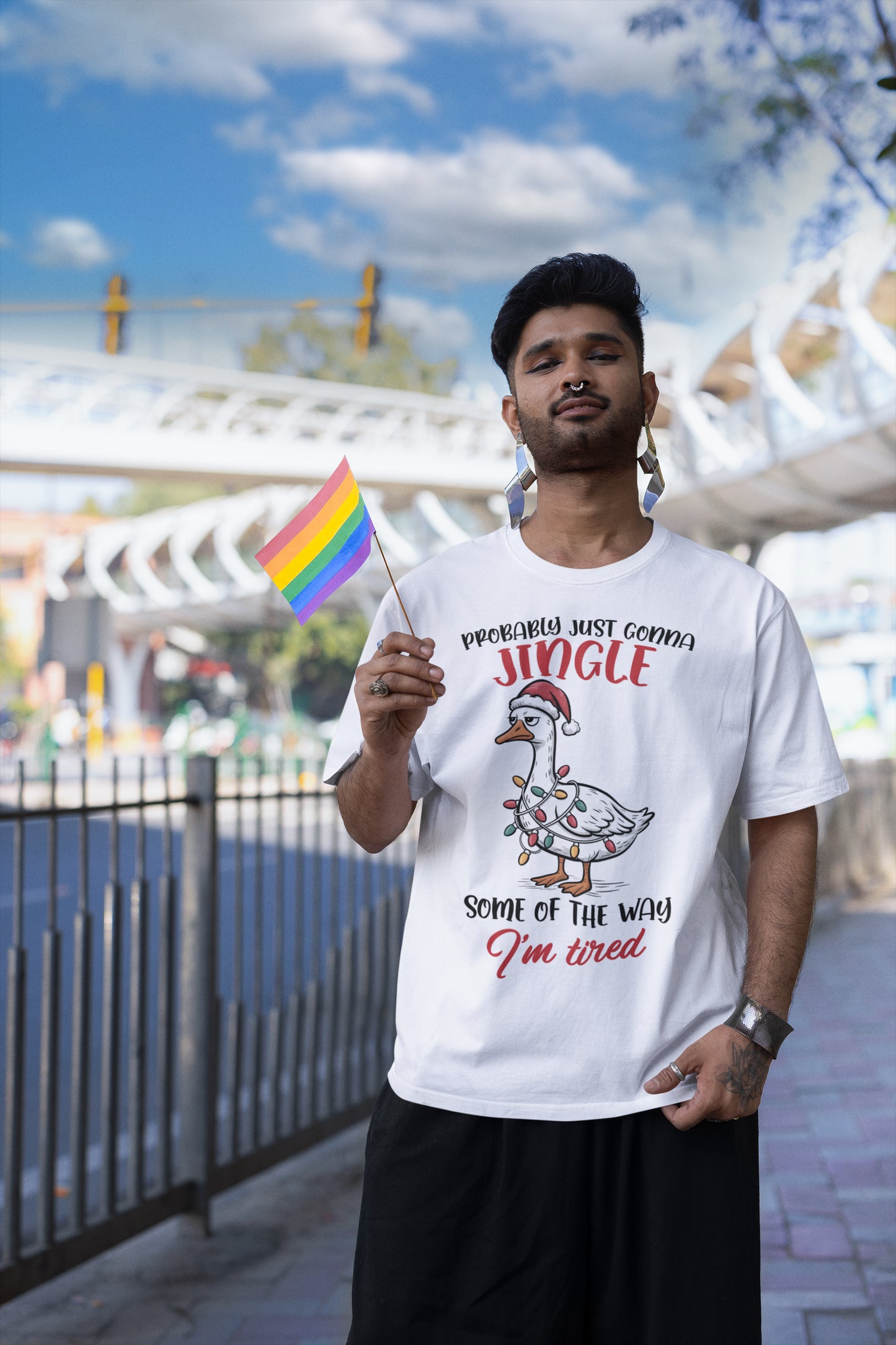 Funny Christmas Goose T-Shirt - Probably Just Gonna Jingle I'm Tired Holiday Tee