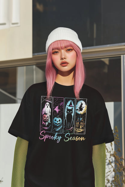 Spooky Season Halloween Hoodie with Ghost, Pumpkin, Cat, Witch House Design