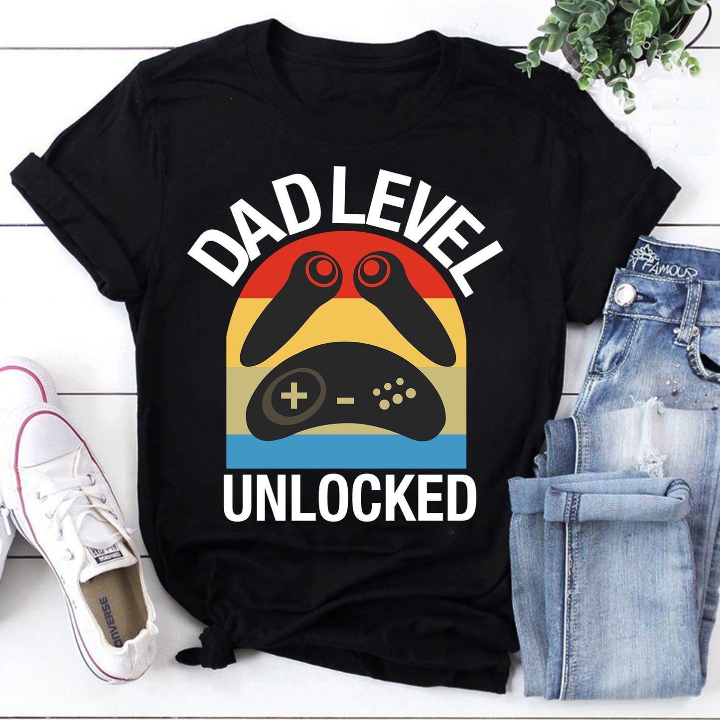 Dad Level Unlocked Gaming Controller T-Shirt - Fun Gamer Dad Gift Tee
