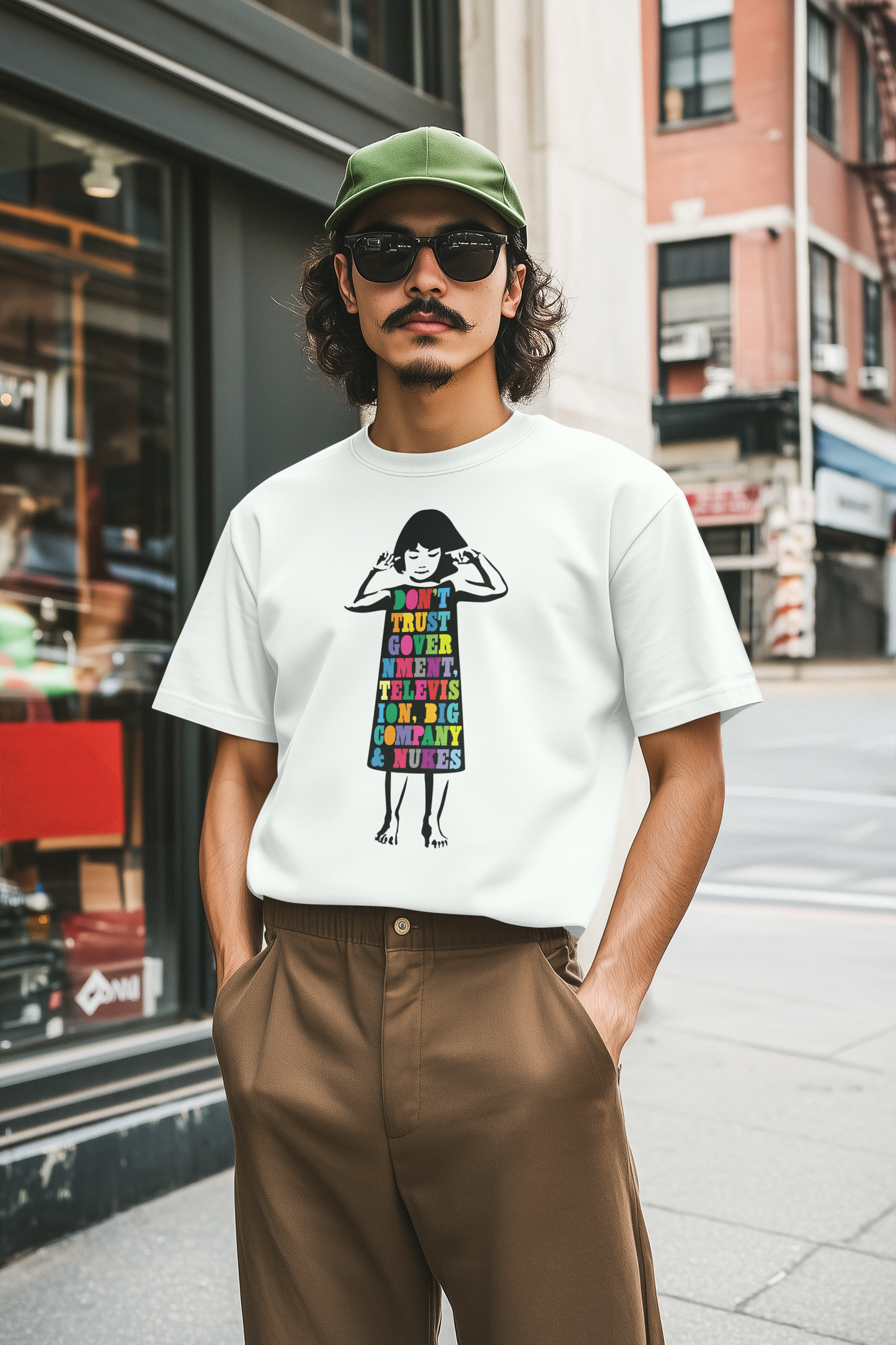 Don't Trust Government, TV, Big Company & Nukes Colorful Statement Tee