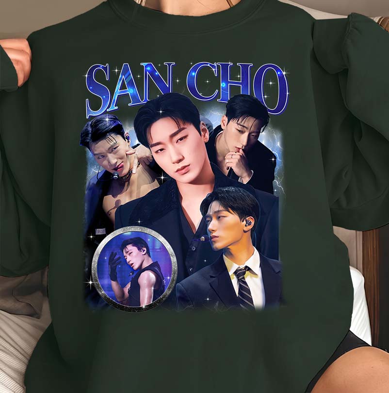 San Cho K-Pop Star Black Graphic T-Shirt – Multi-Image Fan Tribute Tee