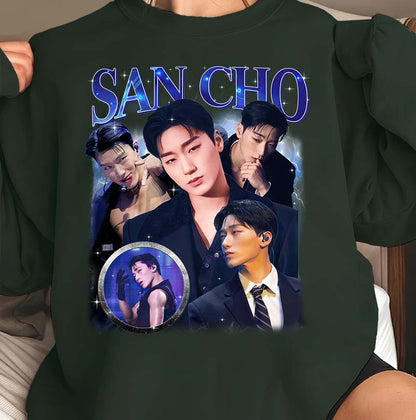 San Cho K-Pop Star Black Graphic T-Shirt – Multi-Image Fan Tribute Tee