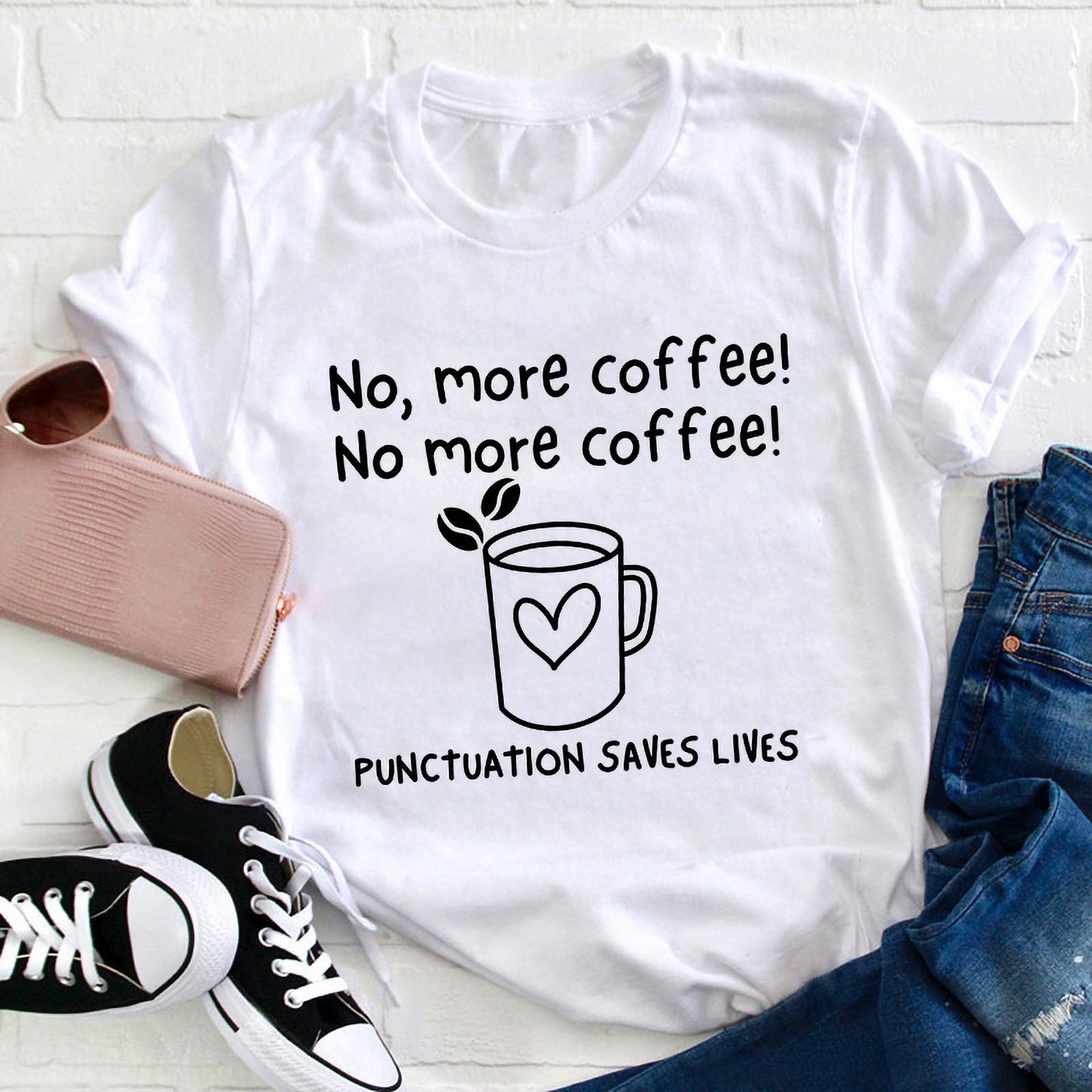 Punctuation Saves Lives Coffee Lover Funny Black T-Shirt