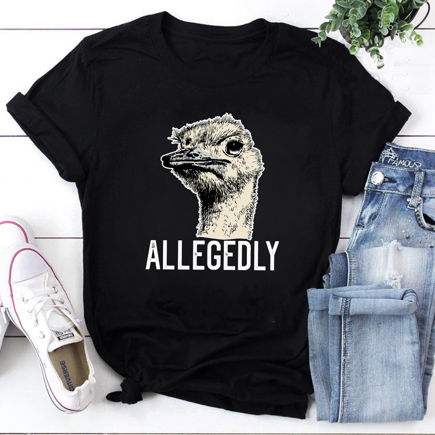 Allegedly Ostrich Graphic Sweatshirt - Funny Animal Statement Pullover