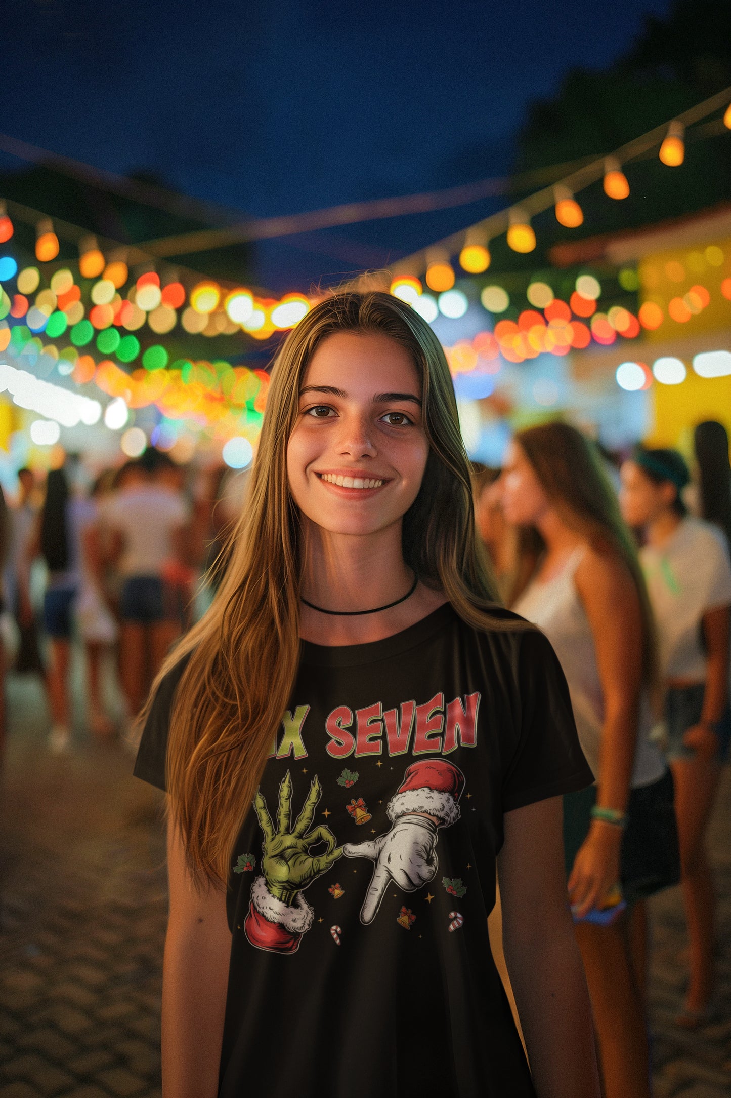 Six Seven Funny Christmas Grinch and Santa Hands Holiday T-Shirt