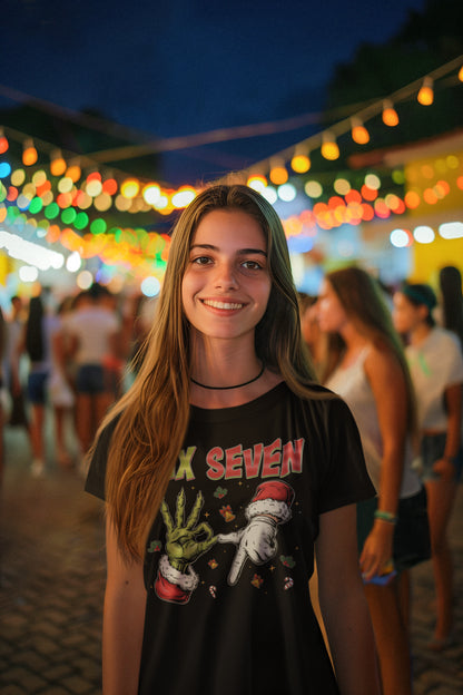 Six Seven Funny Christmas Grinch and Santa Hands Holiday T-Shirt