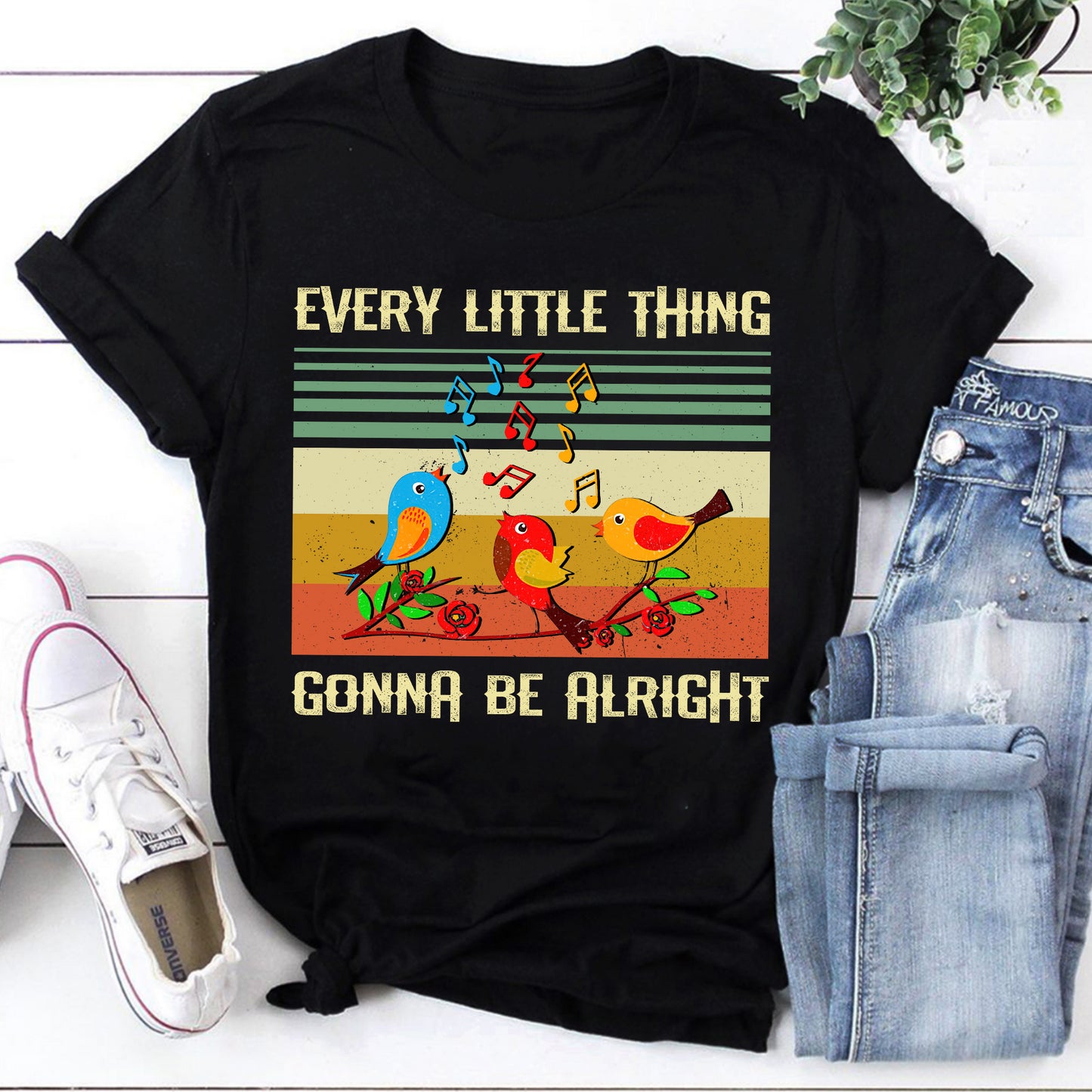 Vintage Style Birds Music Sweatshirt - Every Little Thing Gonna Be Alright Cozy Pullover
