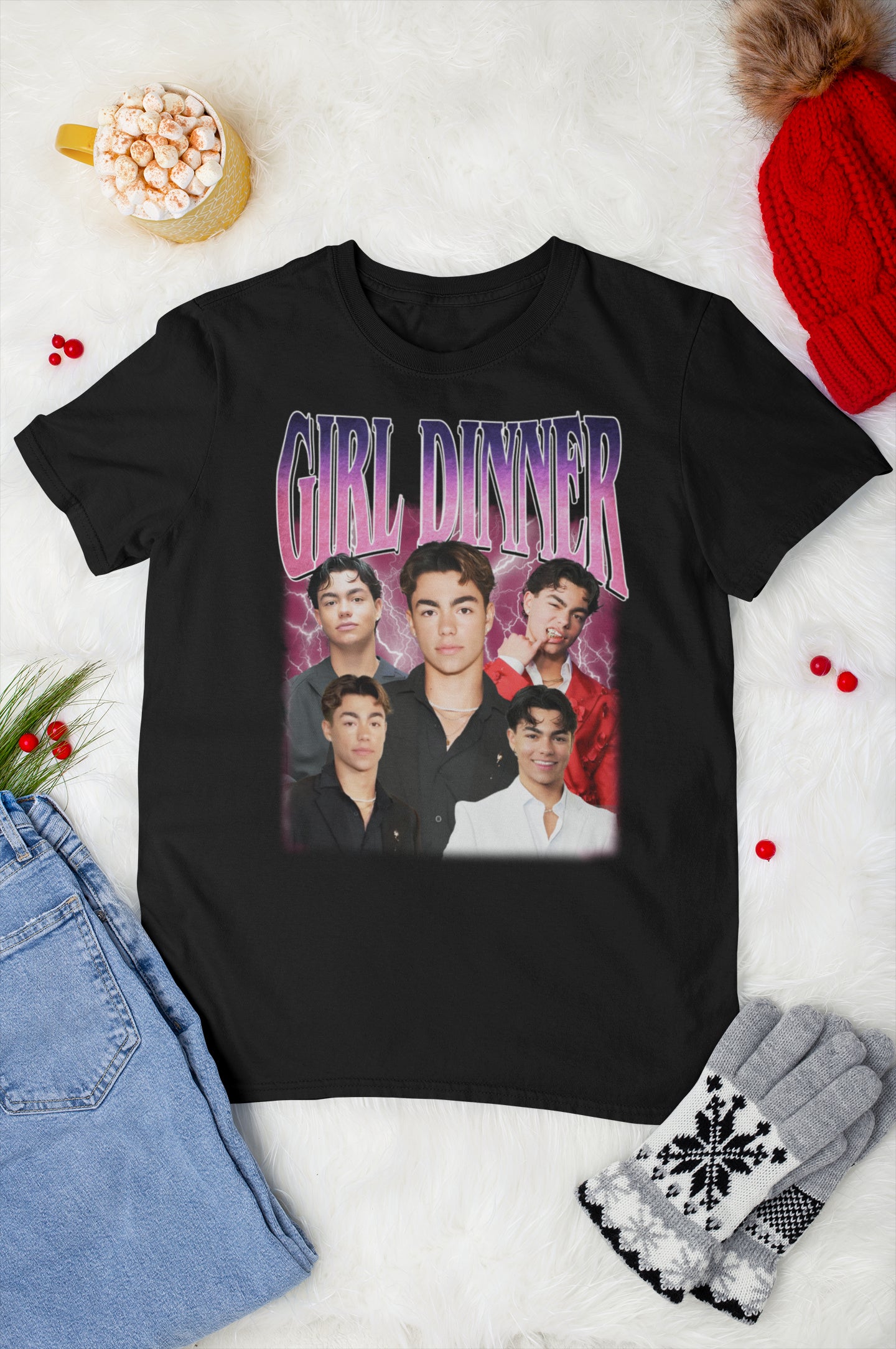 Girl Dinner Celebrity Collage Black Hoodie - Trendy Casual Streetwear