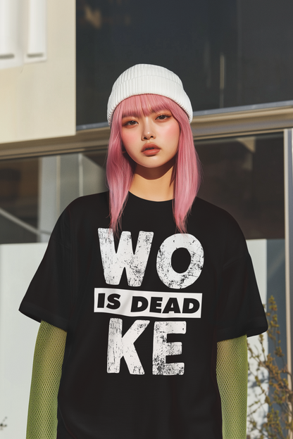 Woke Is Dead Funny Quote Graphic Tee Black Casual Shirt