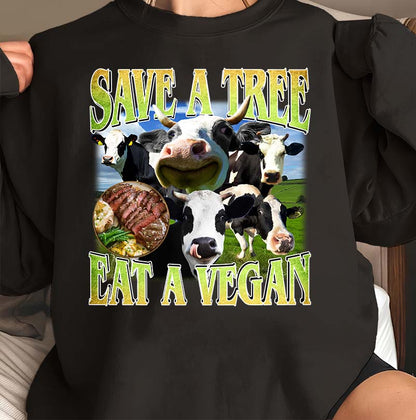 Save A Tree Eat A Vegan Funny Cow T-Shirt