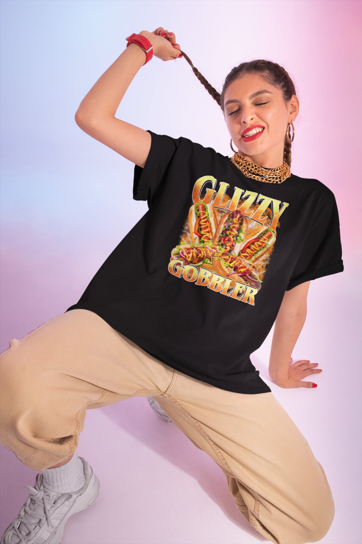 Glizzy Gobbler Hot Dog Lover Graphic T-Shirt Fun Party Tee