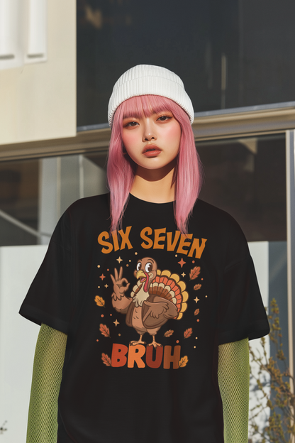 Funny Six Seven Bruh Turkey Thanksgiving Graphic T-Shirt