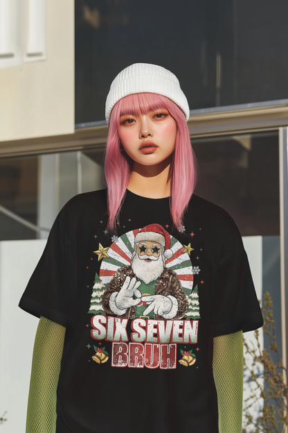 Funny Six Seven Bruh Christmas Santa T-shirt Holiday Graphic Tee