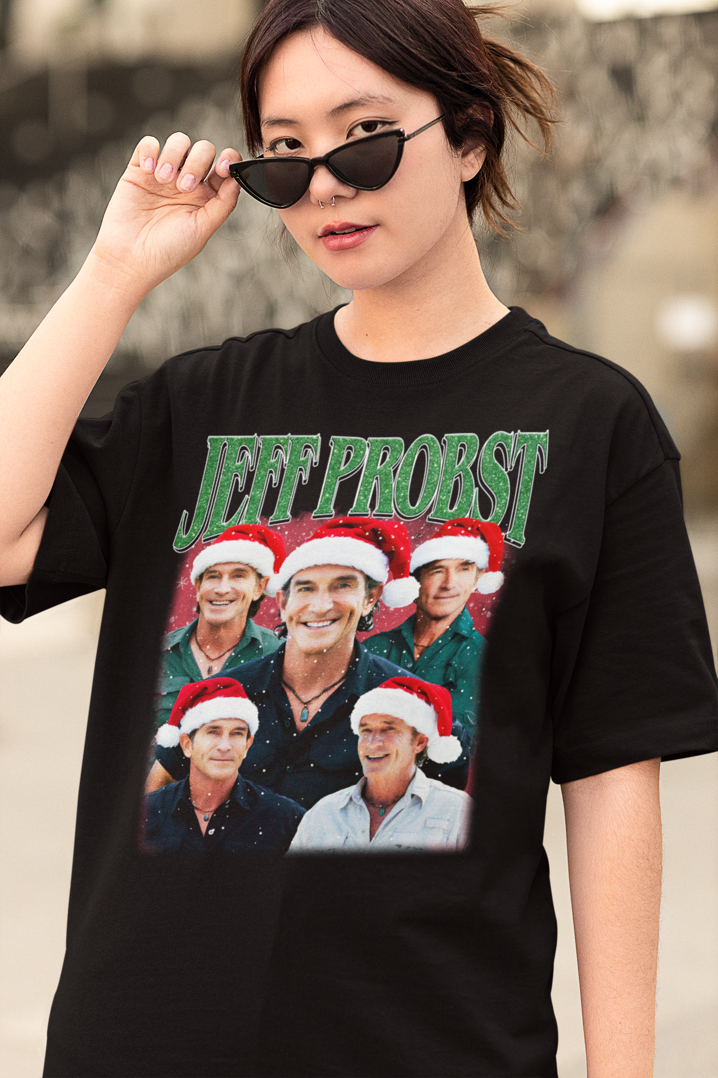 Jeff Probst Christmas T-Shirt Holiday Santa Hat Design