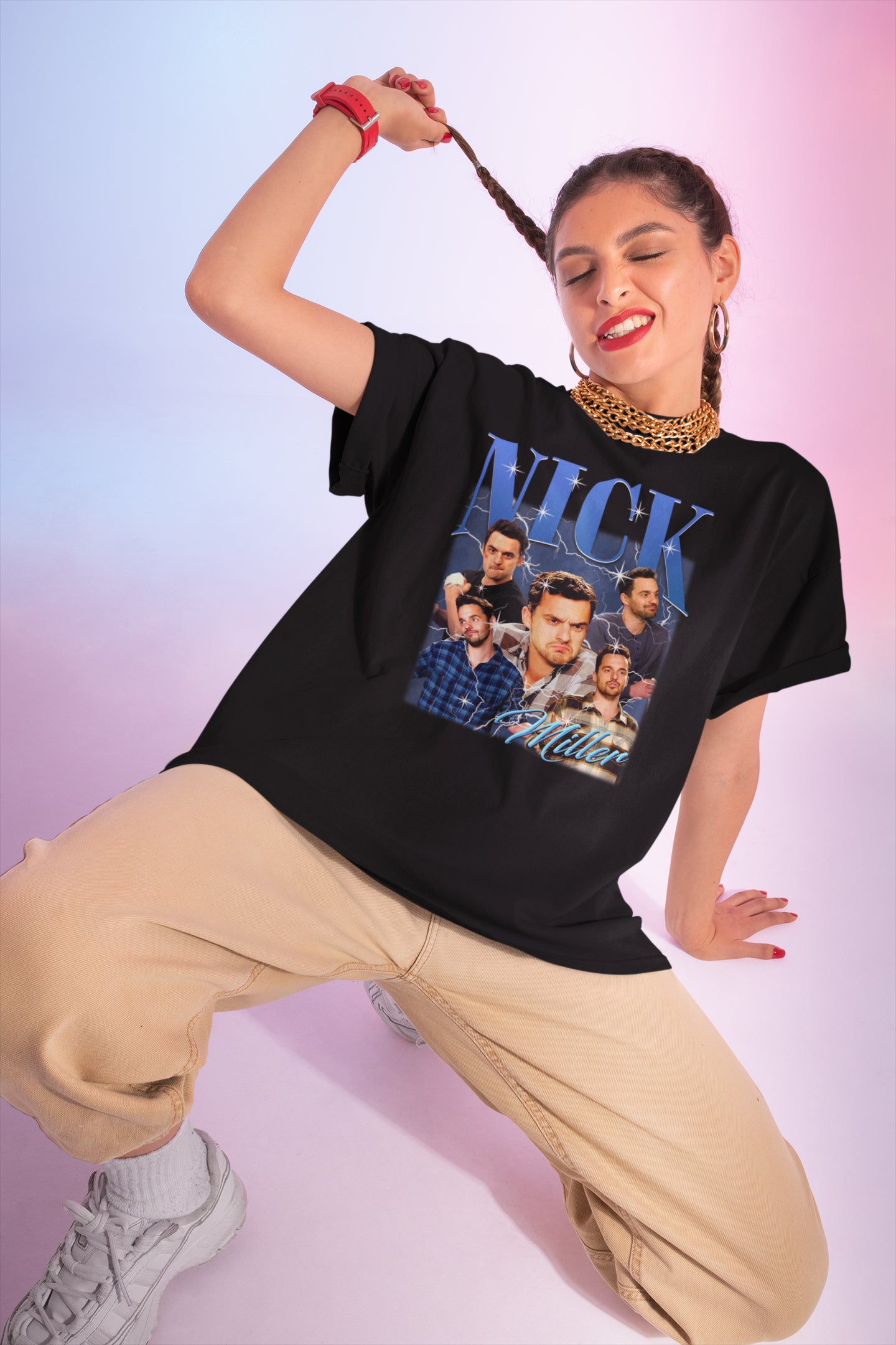 Nick Miller Vintage Style Graphic T-Shirt with Multiple Expressions