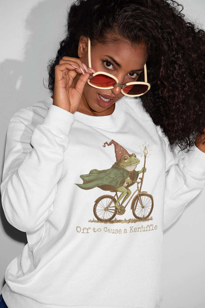 Whimsical Frog Wizard Tee - Off to Cause a Kerfuffle Magical Biking Shirt