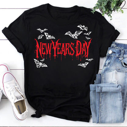 New Years Day Gothic Bat Hoodie - Spooky Red Drip Graphic Sweatshirt