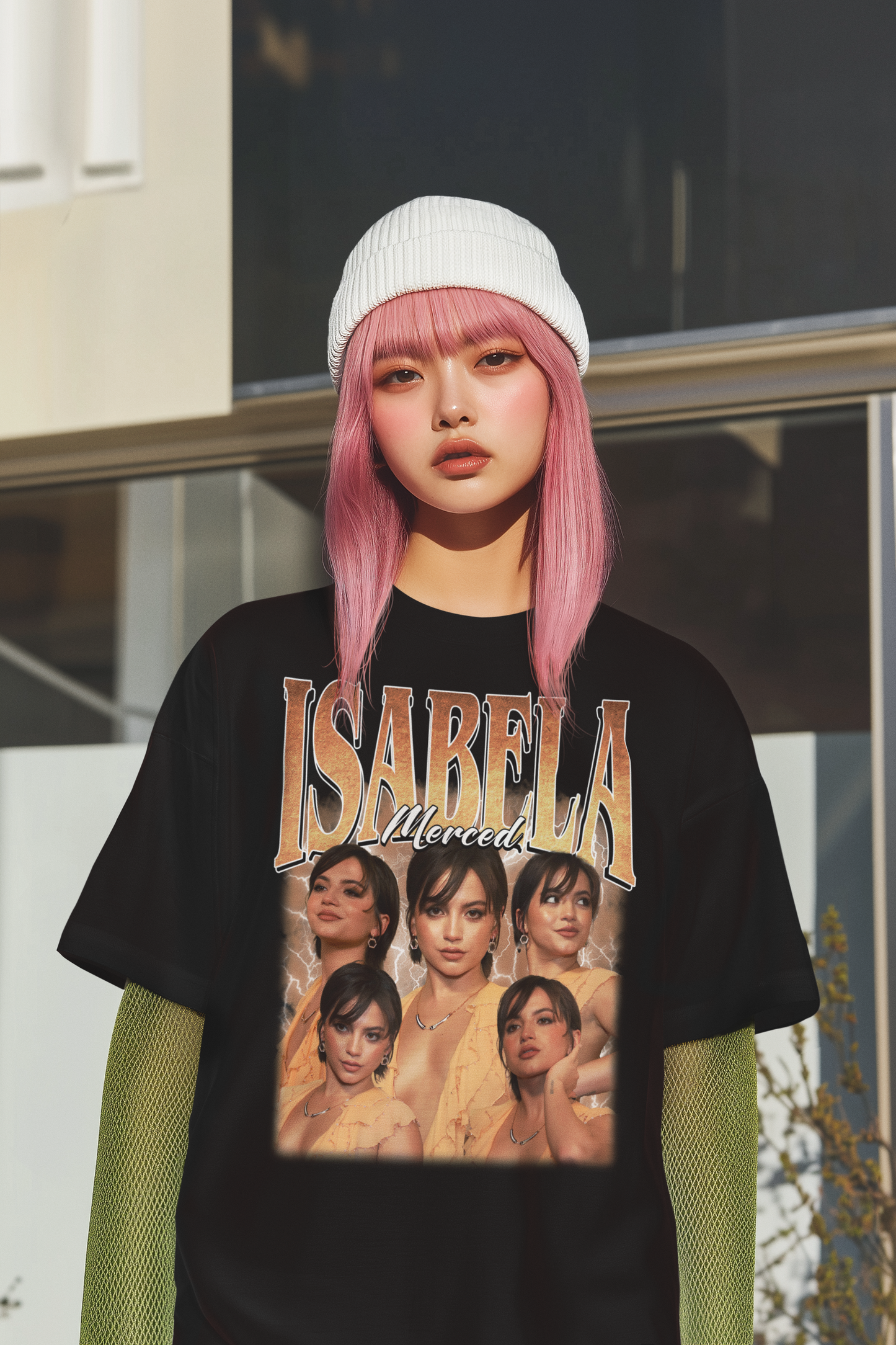 Isabela Merced Graphic Tee - Women's Black Casual Shirt with Stylish Portrait Design