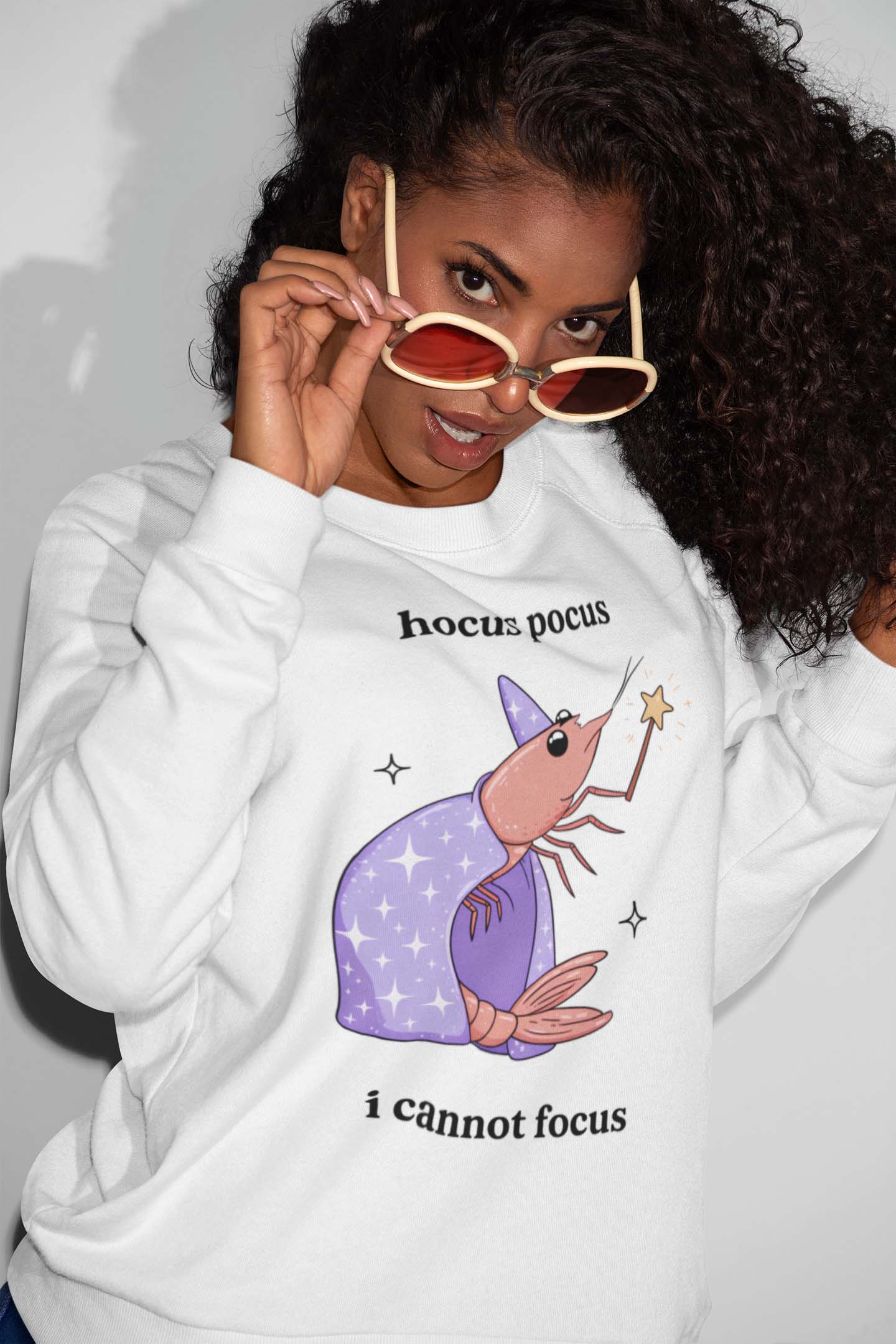 Funny Witch Shrimp T-Shirt - Hocus Pocus I Cannot Focus Cute Magic Tee