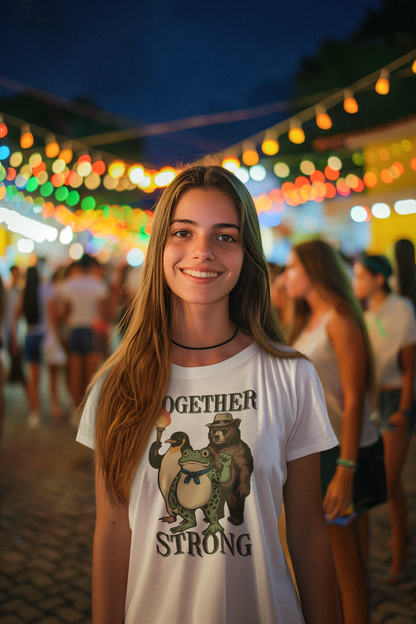 Together Strong Animal Trio Graphic Tee Frog Bear Penguin Shirt