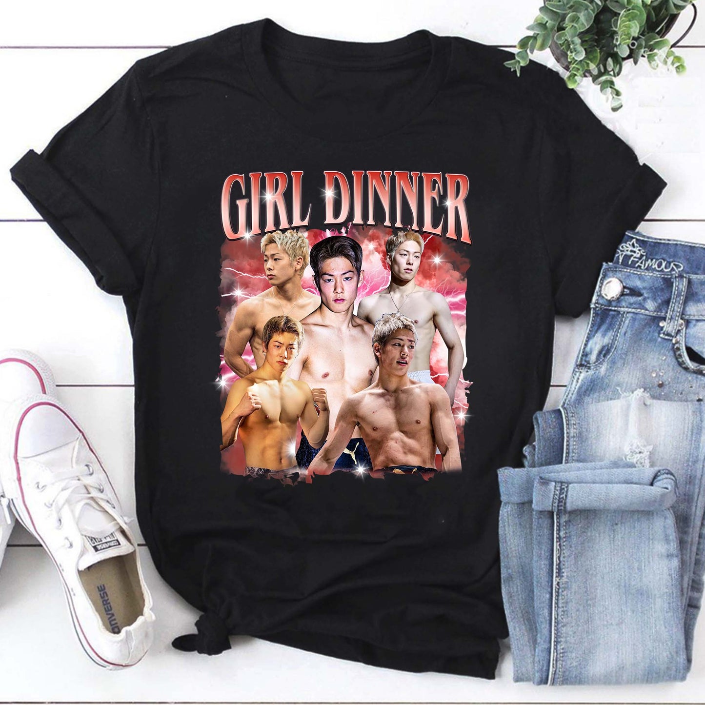Girl Dinner Shirt Hoodie - Trendy Graphic Hoodie with Shirtless Men Collage