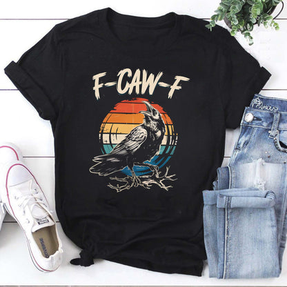 F-CAW-F Raven Graphic Hoodie Vintage Sunset Crow Lover Sweatshirt