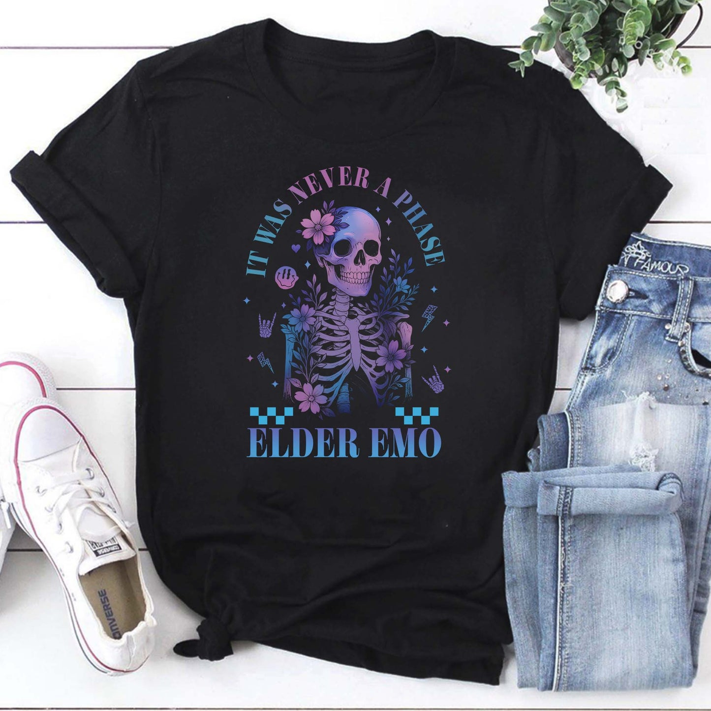 Elder Emo Skeleton Hoodie - It Was Never a Phase Graphic Sweatshirt